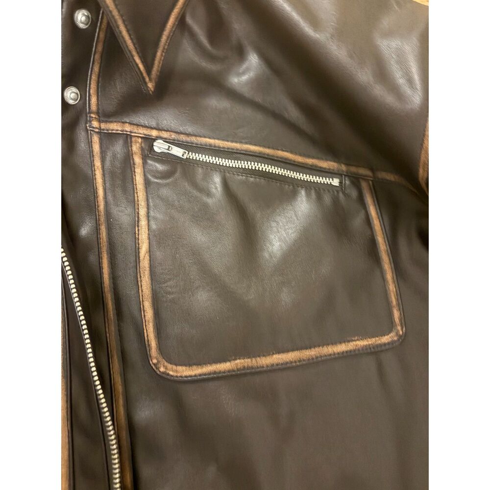 Lovers and Friends Brinley Faux Leather Jacket Brown Distressed Large Revolve - Picture 4 of 7